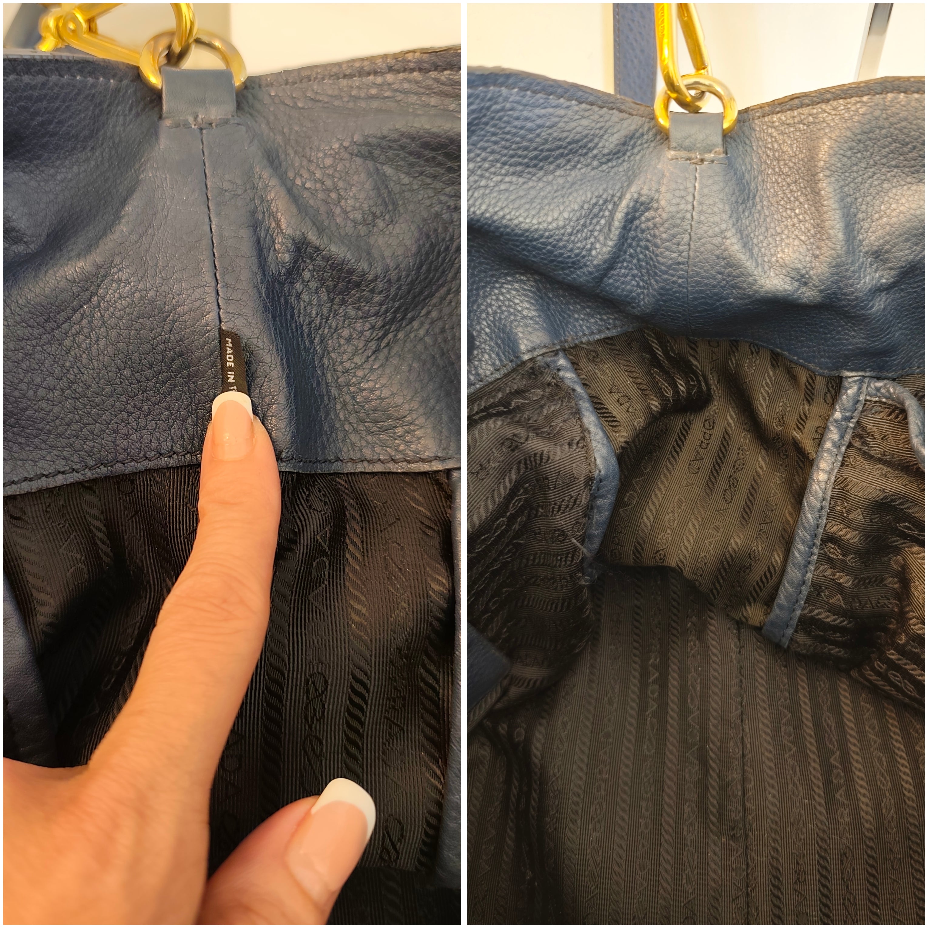 Prada - Shopper in Pelle Martellata Blu con Tracolla