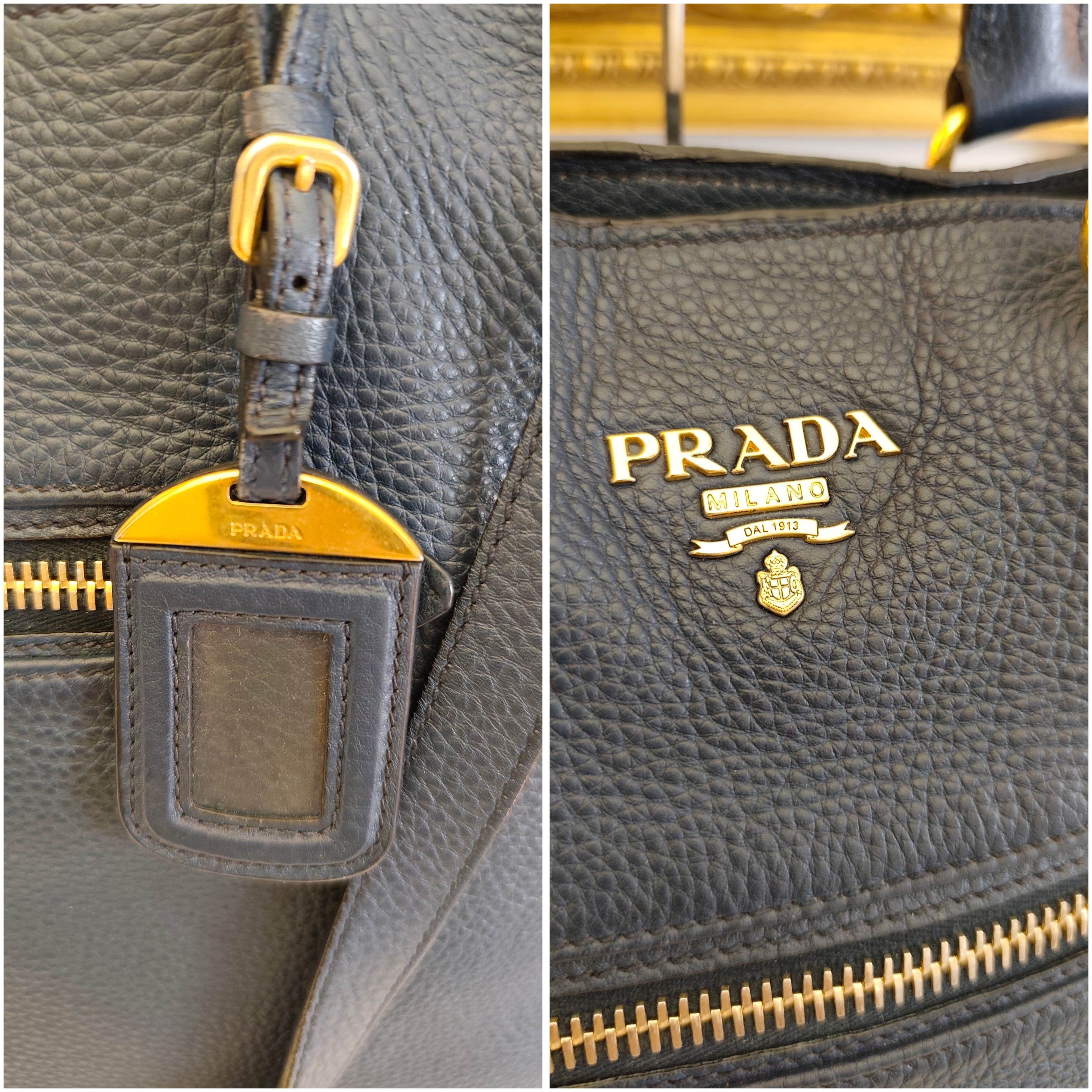 Prada - Shopper in Pelle Martellata Blu con Tracolla