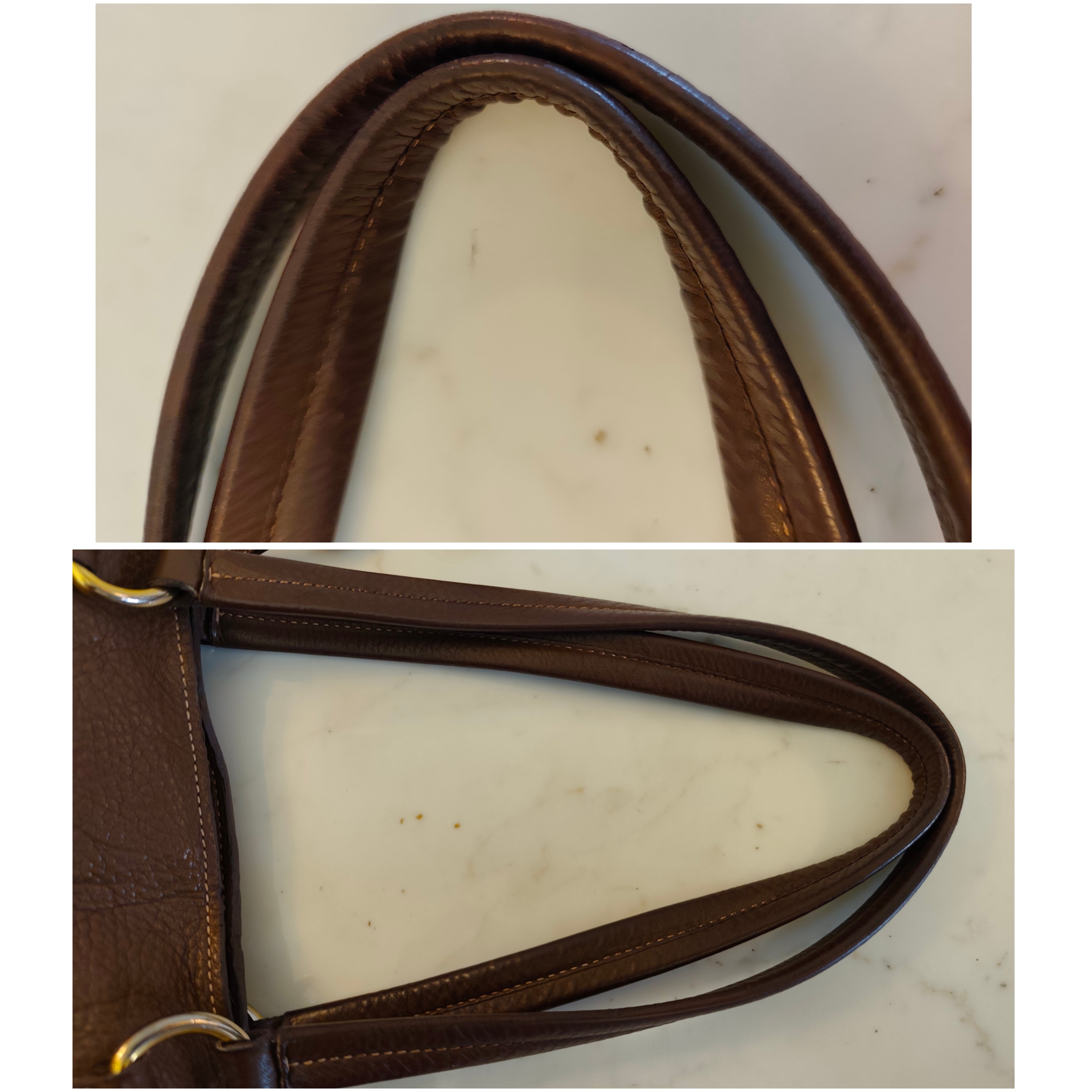 Prada - Shopper Espandibile in Pelle Martellata Cioccolato al Latte Pari al Nuovo