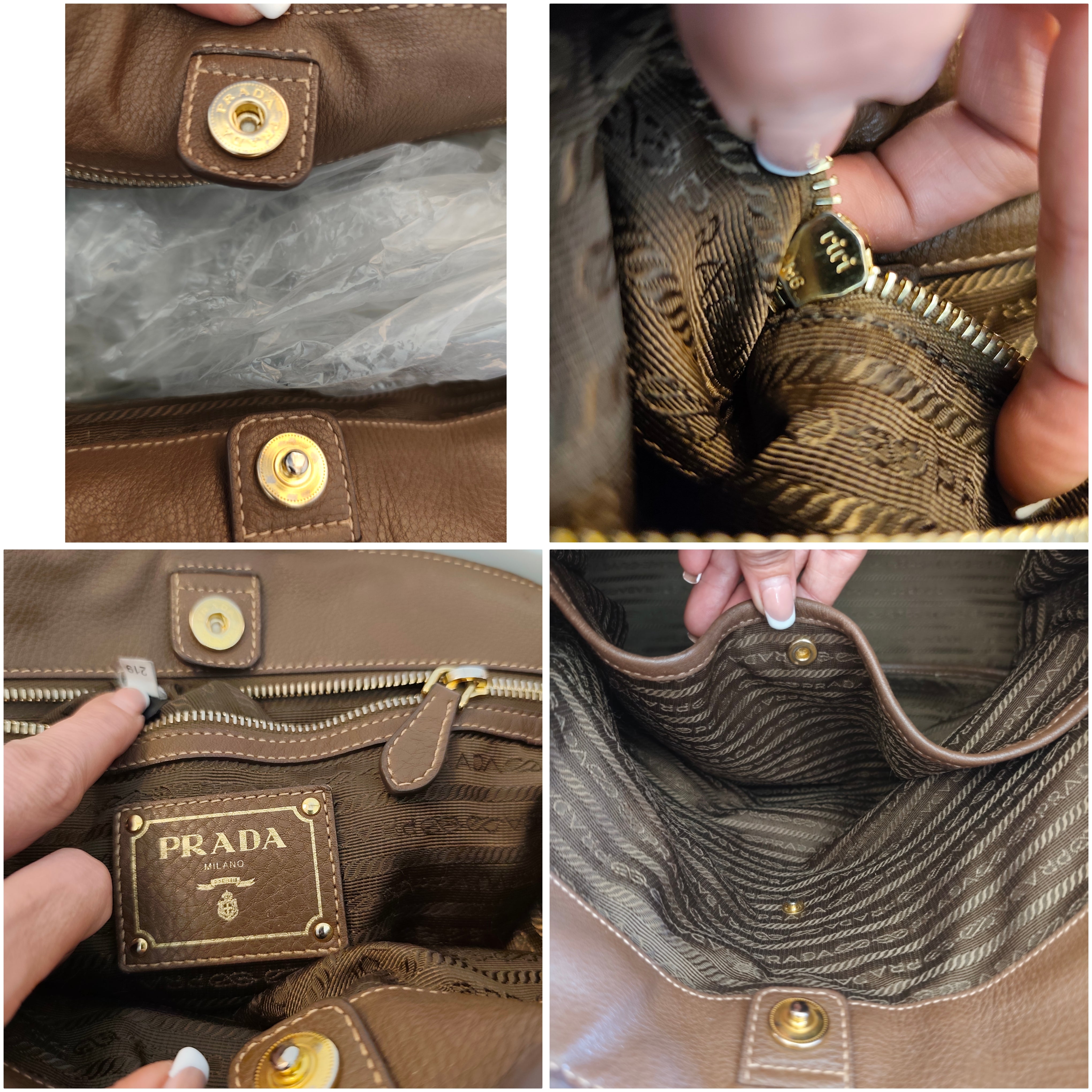 Prada - Shopper Espandibile in Pelle Martellata Cioccolato al Latte Pari al Nuovo