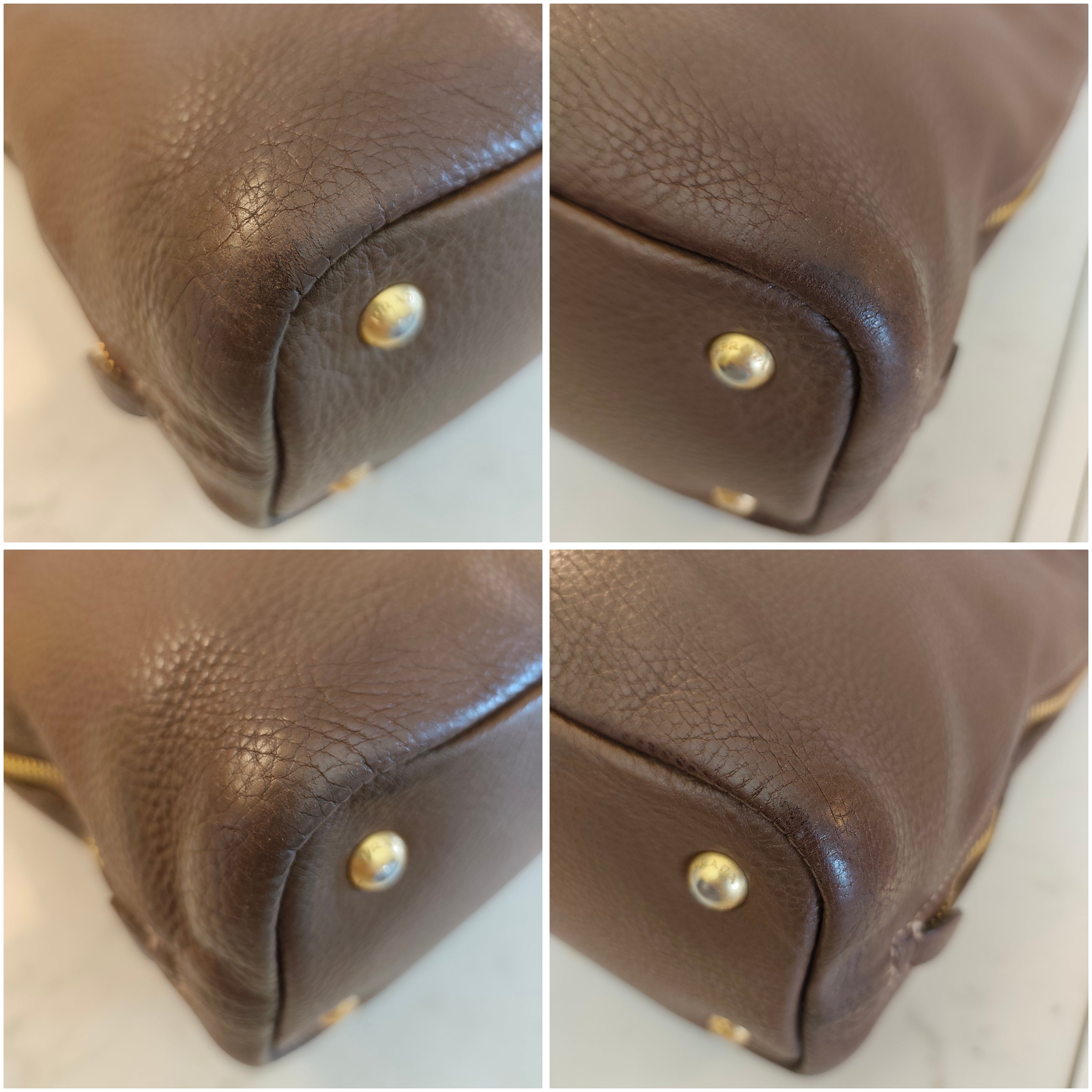 Prada - Shopper Espandibile in Pelle Martellata Cioccolato al Latte Pari al Nuovo