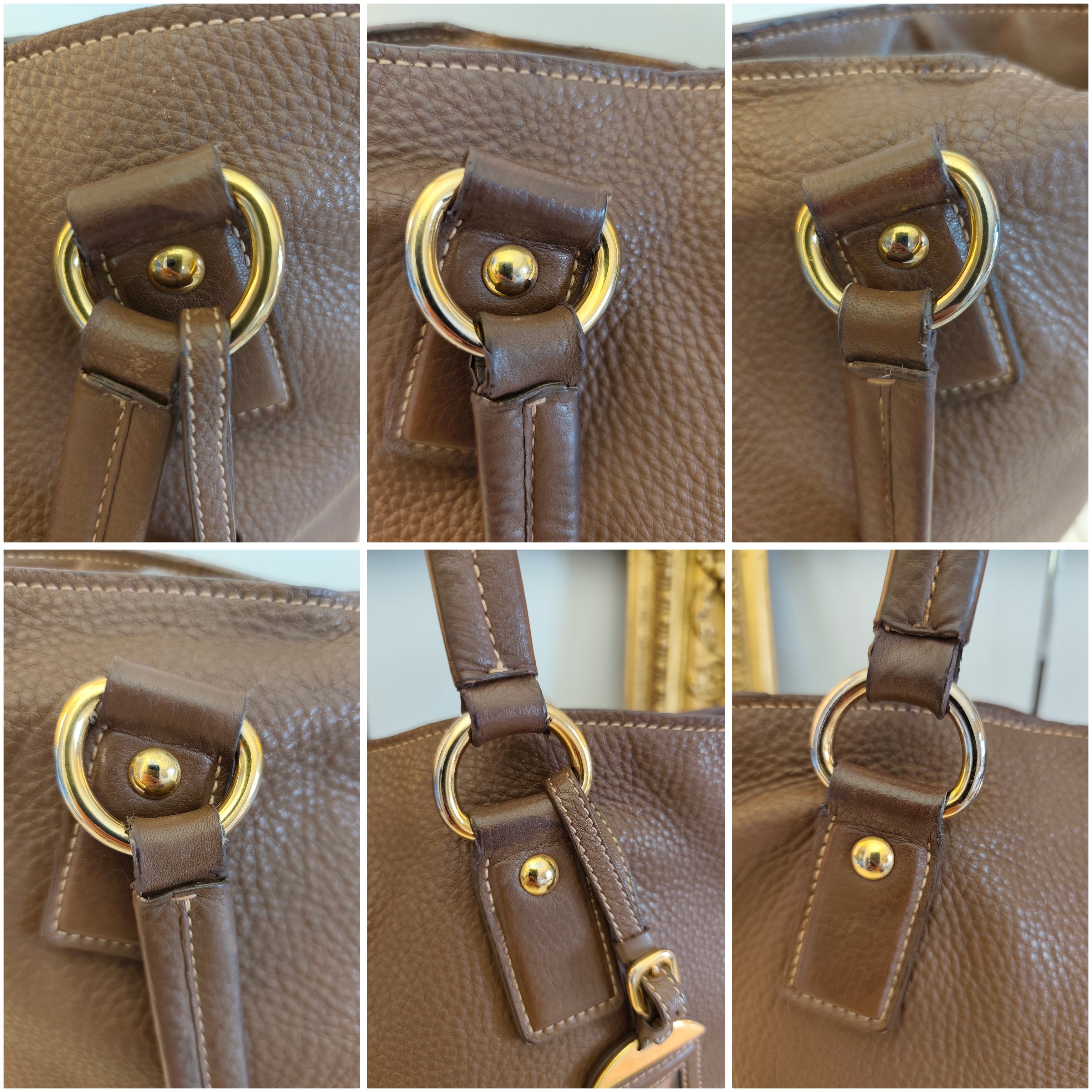 Prada - Shopper Espandibile in Pelle Martellata Cioccolato al Latte Pari al Nuovo
