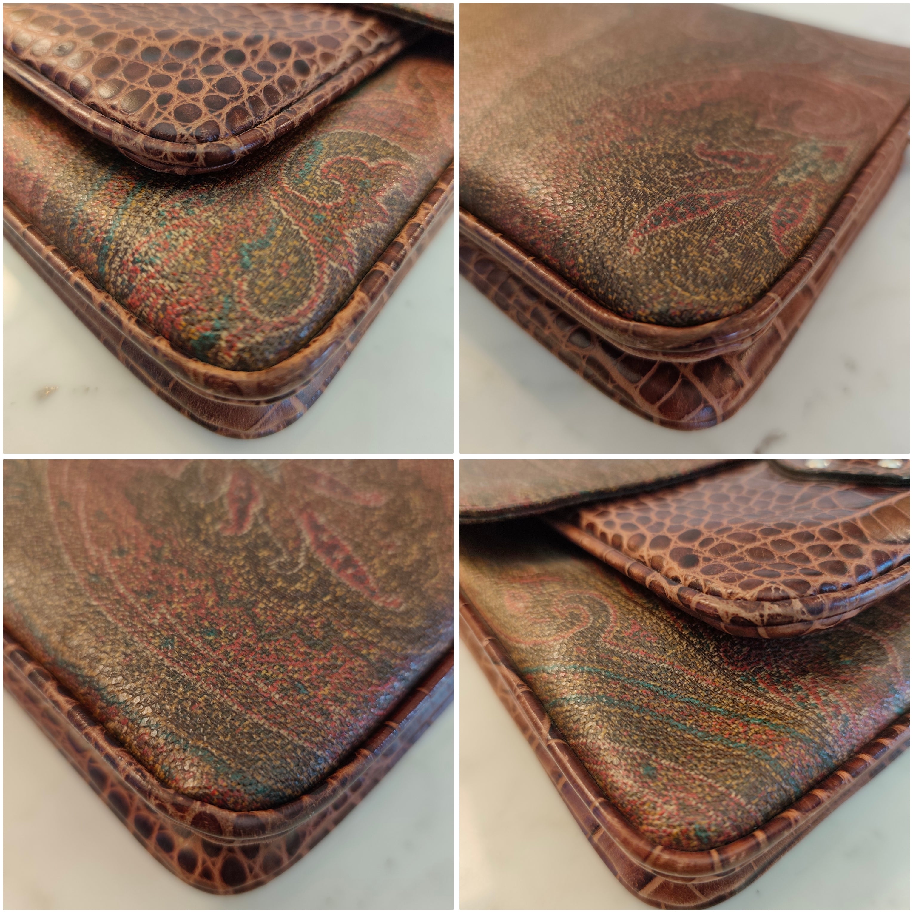 Etro - Baguette a Spalla Paisley con Inserti Croco e Pegaso Argento