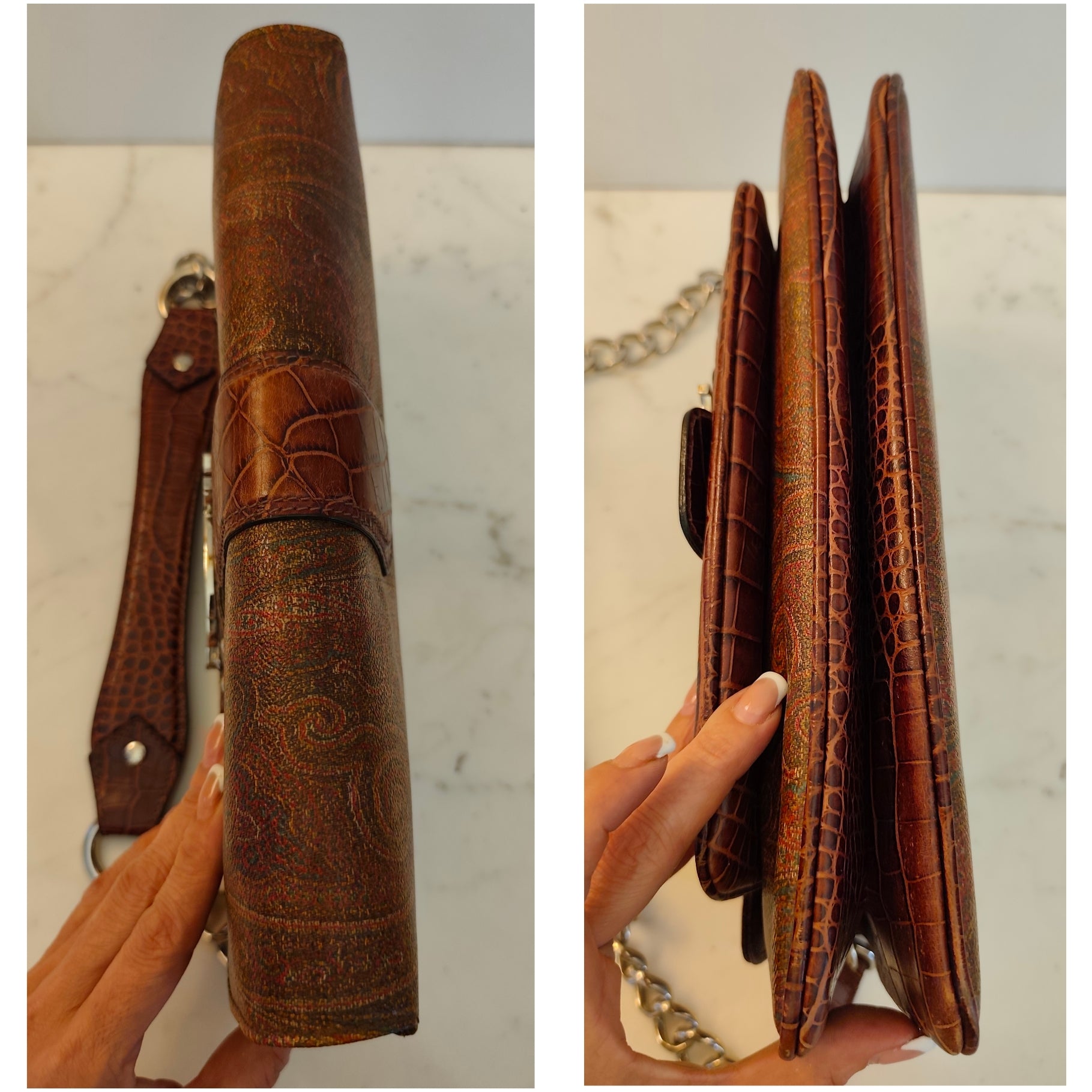 Etro - Baguette a Spalla Paisley con Inserti Croco e Pegaso Argento