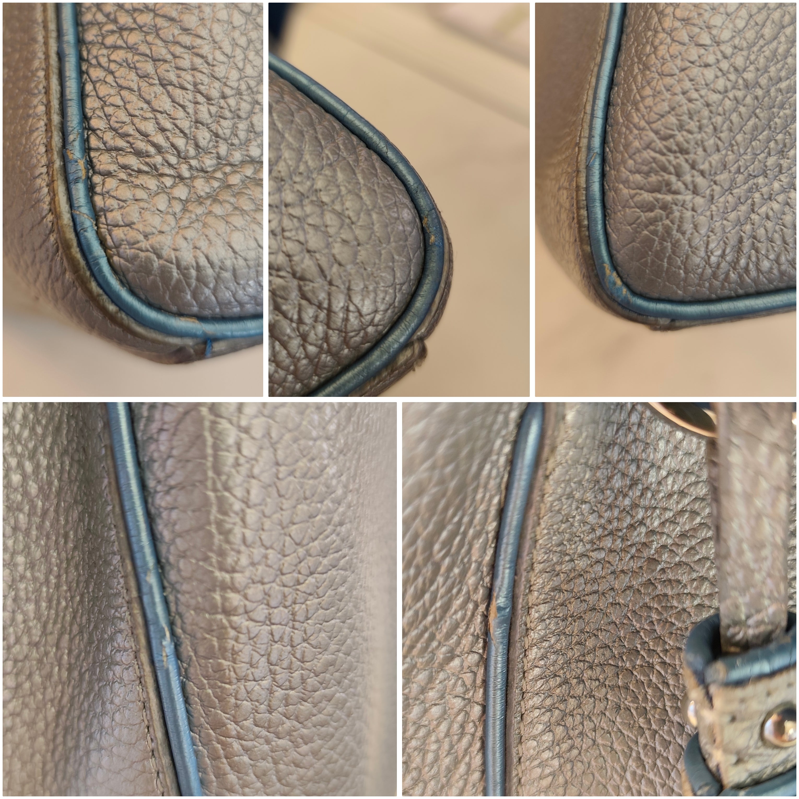 Orciani – Sveva Soft Media Pelle Martellata Argento con Profili Azzurri e Charm Nappina