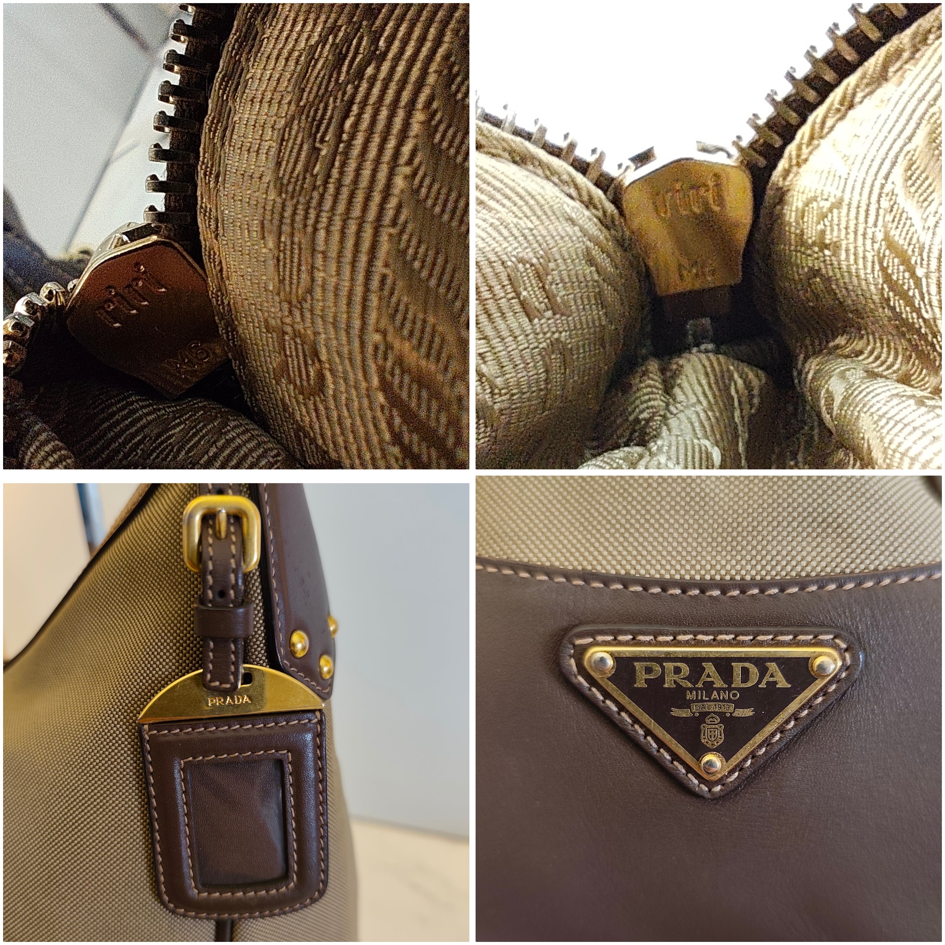 Prada – Borsa Hobo a Spalla Logo Jacquard in Canapa Beige e Pelle Marrone