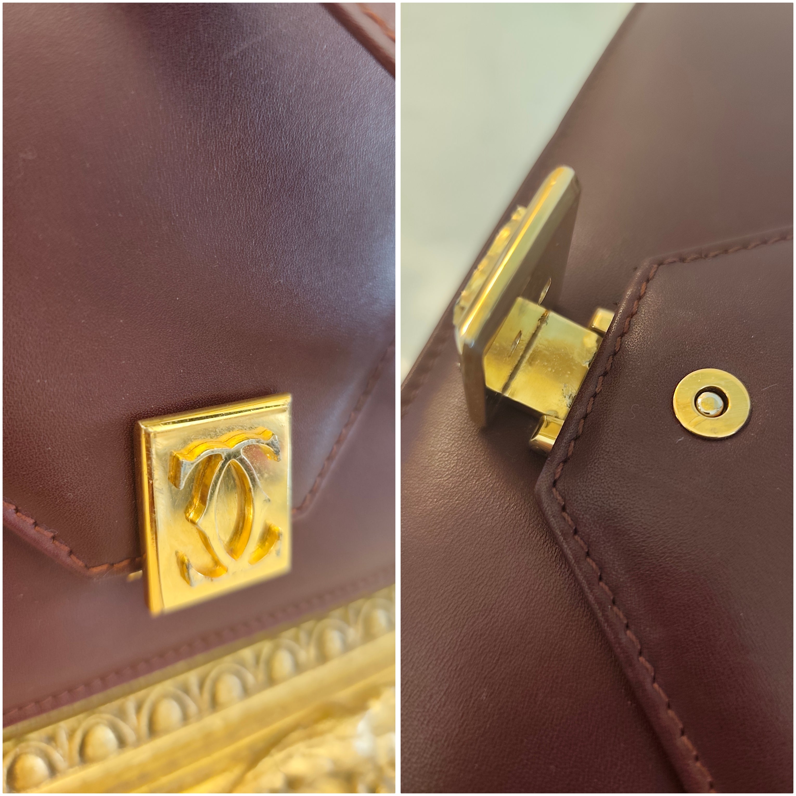 Cartier – Borsa Double Flap in Pelle Bordeaux Vintage