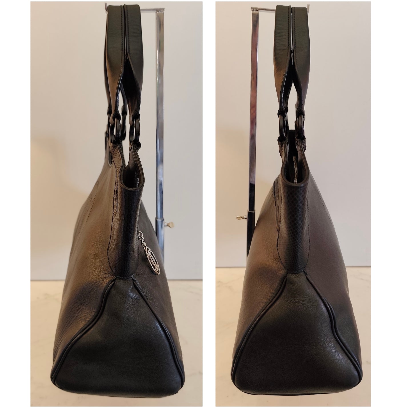 Cartier – Borsa a Spalla Marcello in Pelle Nera con Inserti in Pelle Esotica
