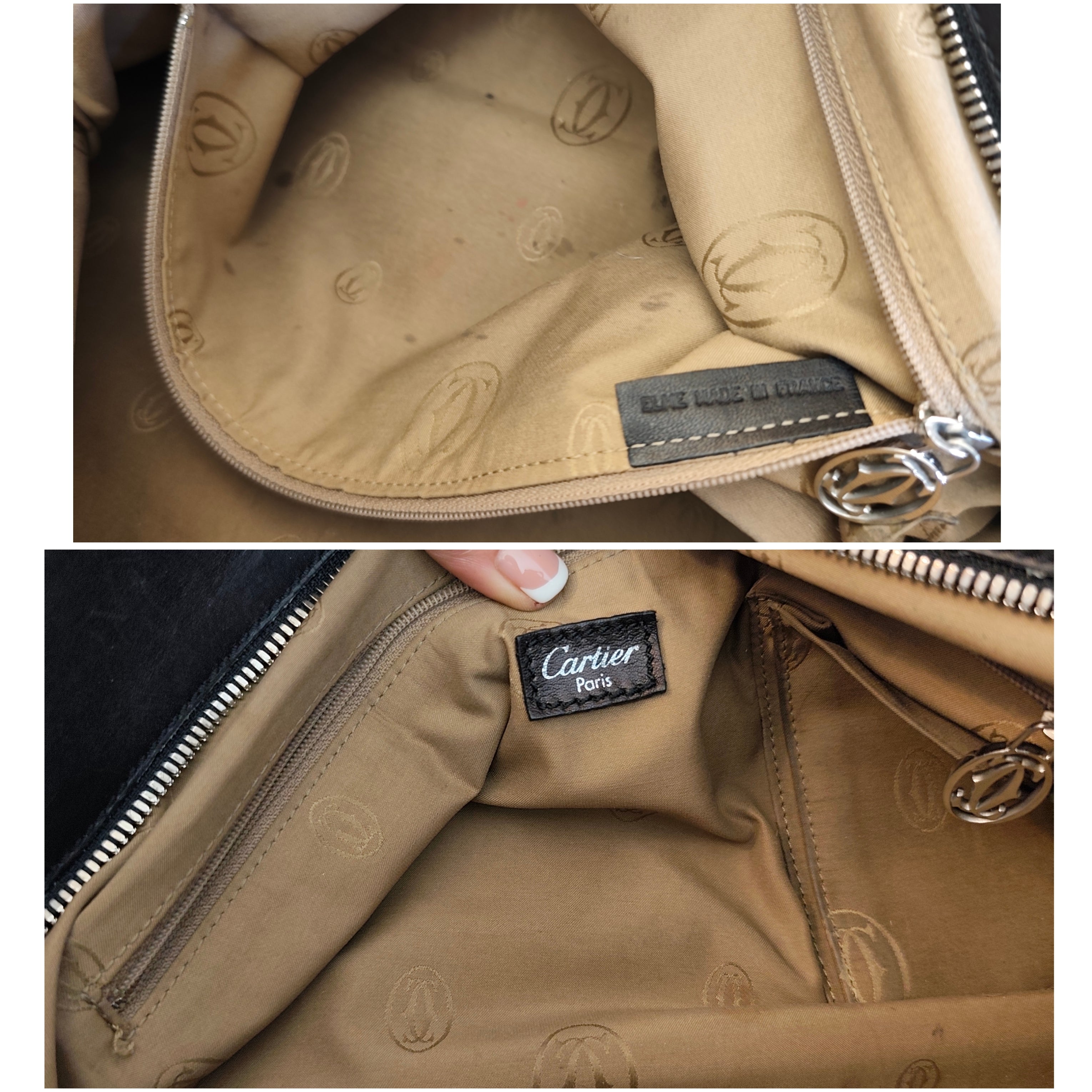 Cartier – Borsa a Spalla Marcello in Pelle Nera con Inserti in Pelle Esotica