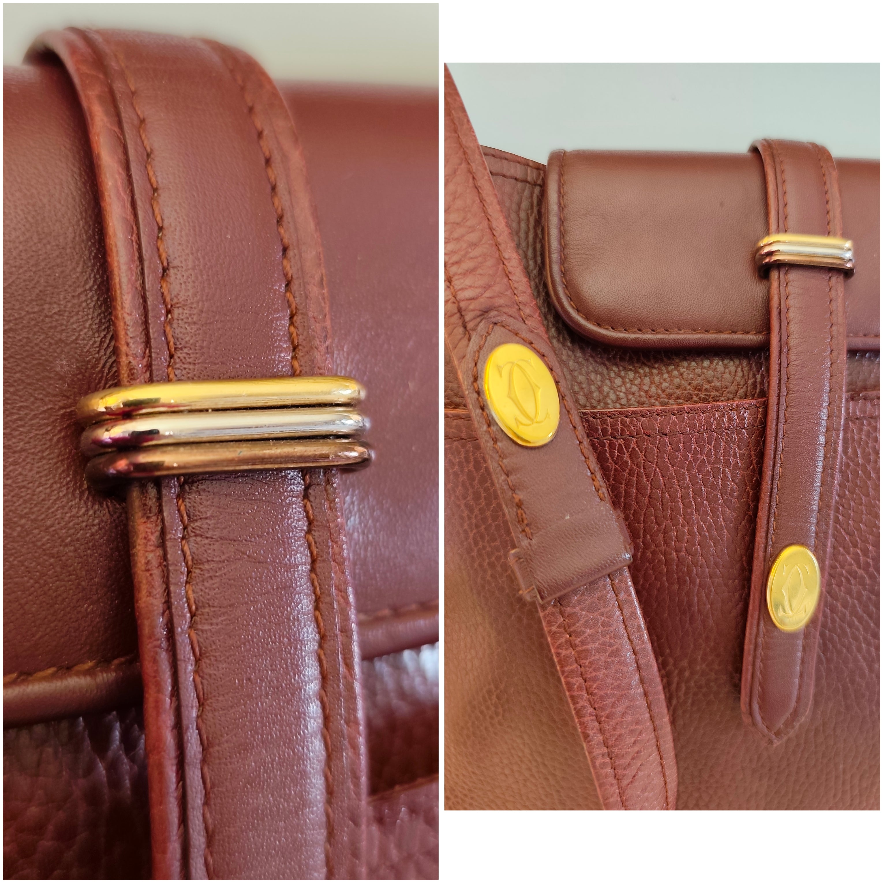 Cartier – Secchiello Ovale in Doppia Pelle Bordeaux Vintage