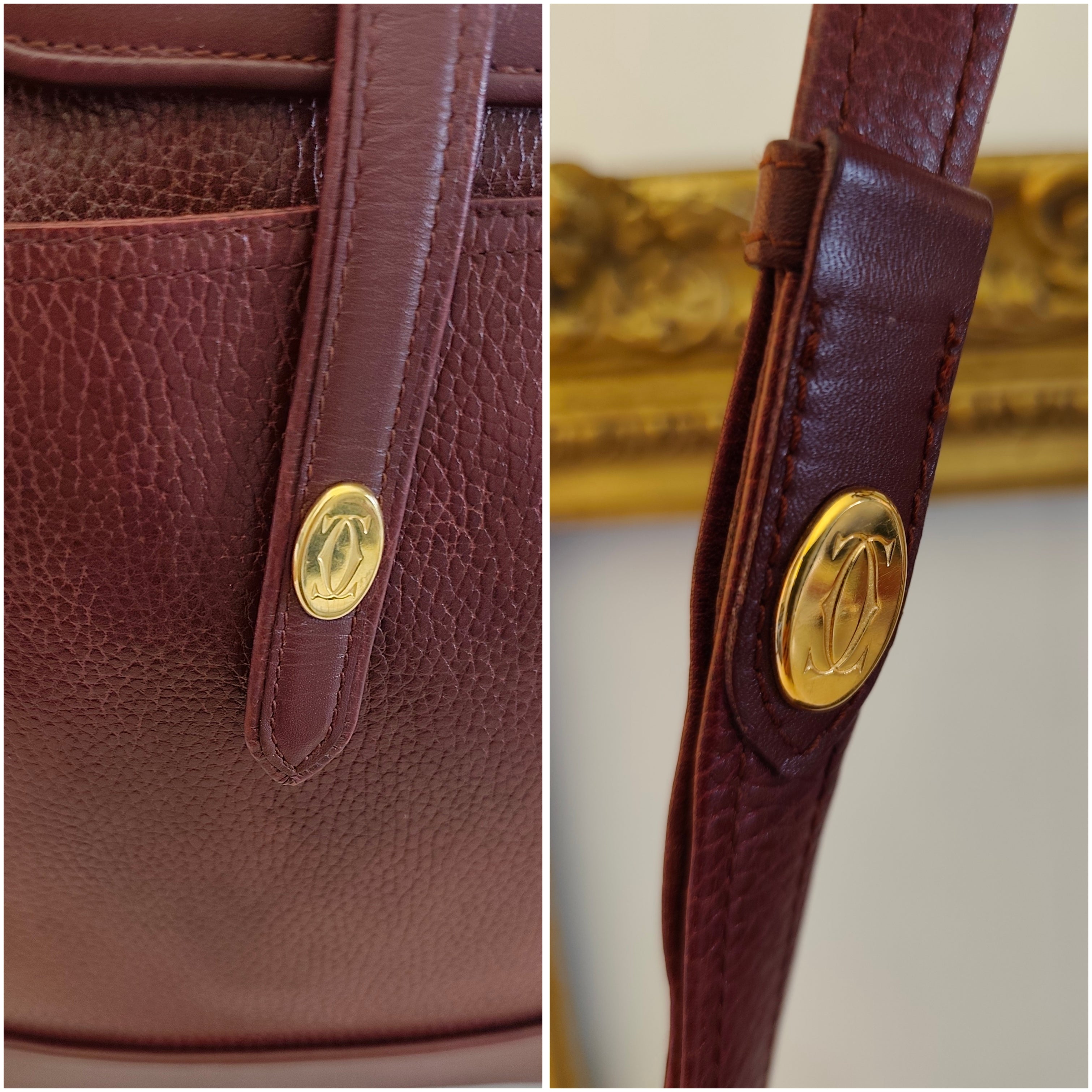 Cartier – Secchiello Ovale in Doppia Pelle Bordeaux Vintage