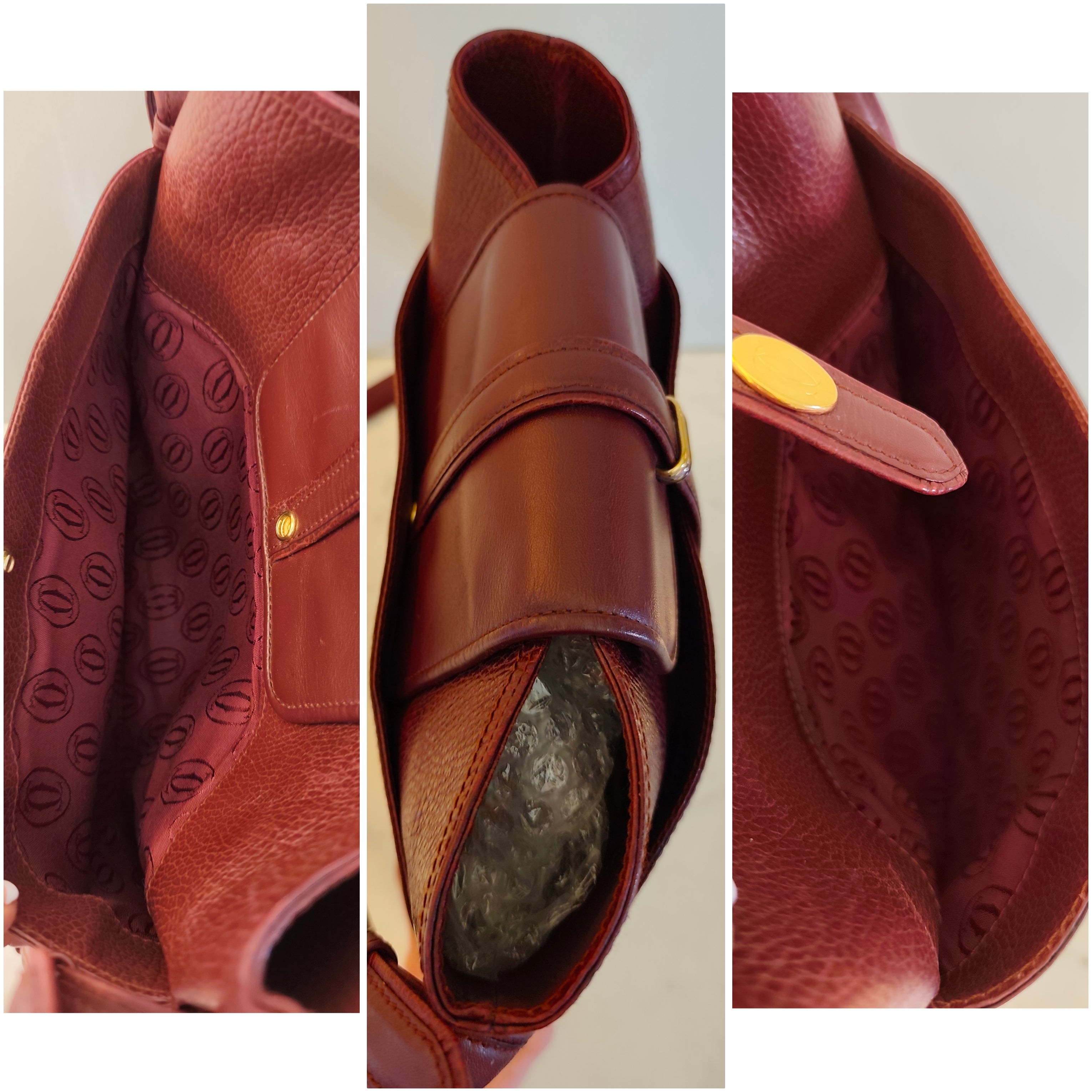 Cartier – Secchiello Ovale in Doppia Pelle Bordeaux Vintage