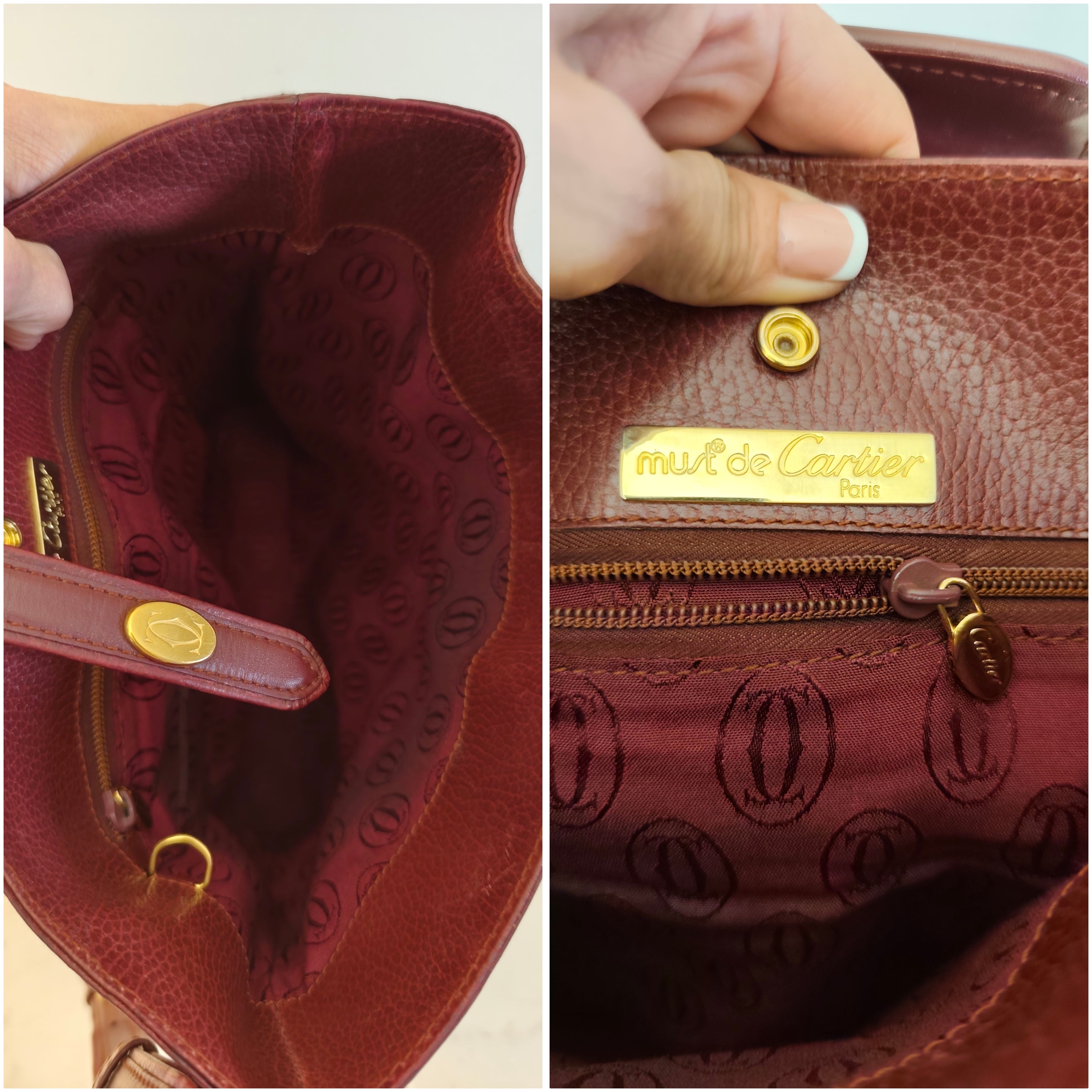 Cartier – Secchiello Ovale in Doppia Pelle Bordeaux Vintage
