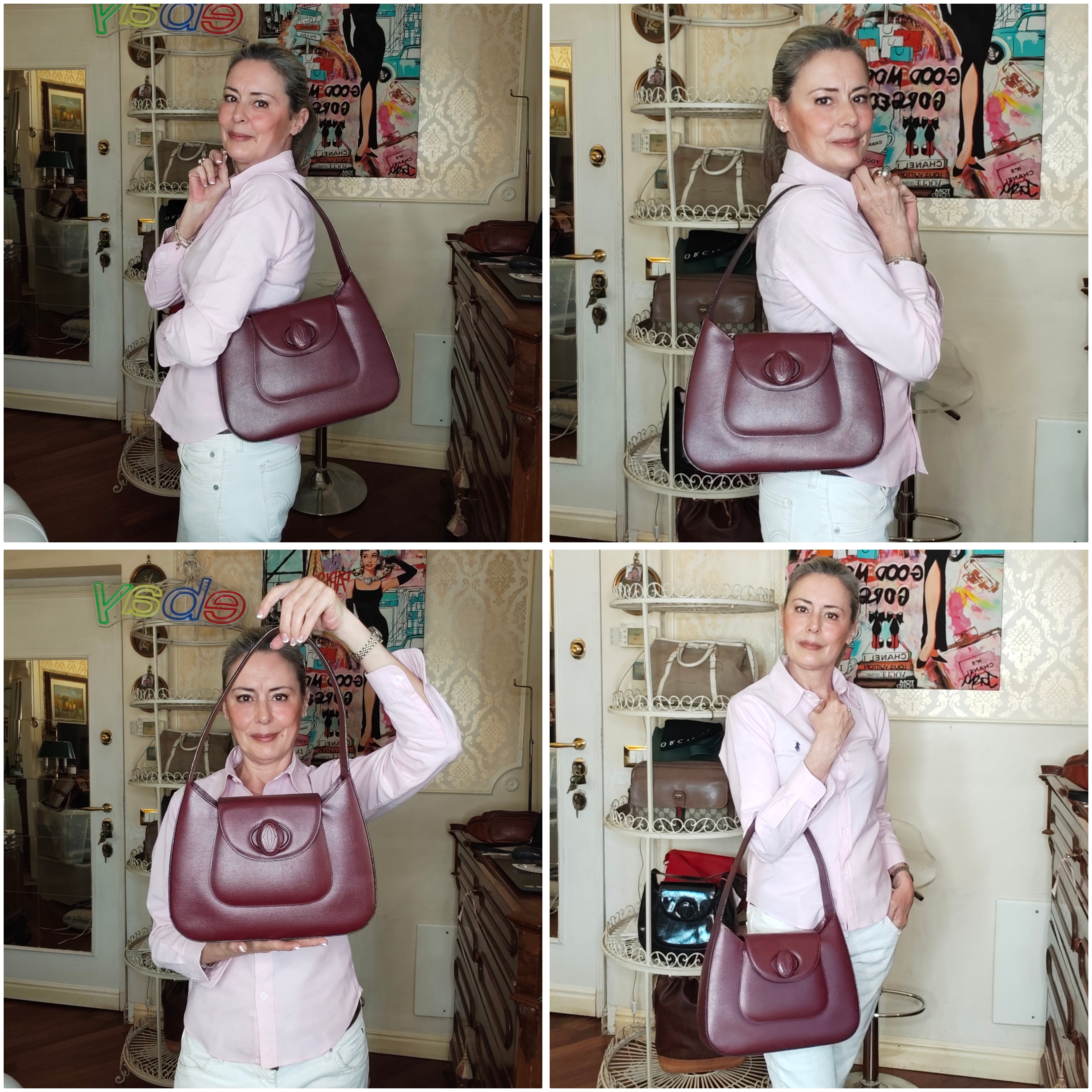 Cartier - Borsa a Spalla in Pelle Bordeaux con Chiusura a Girello
