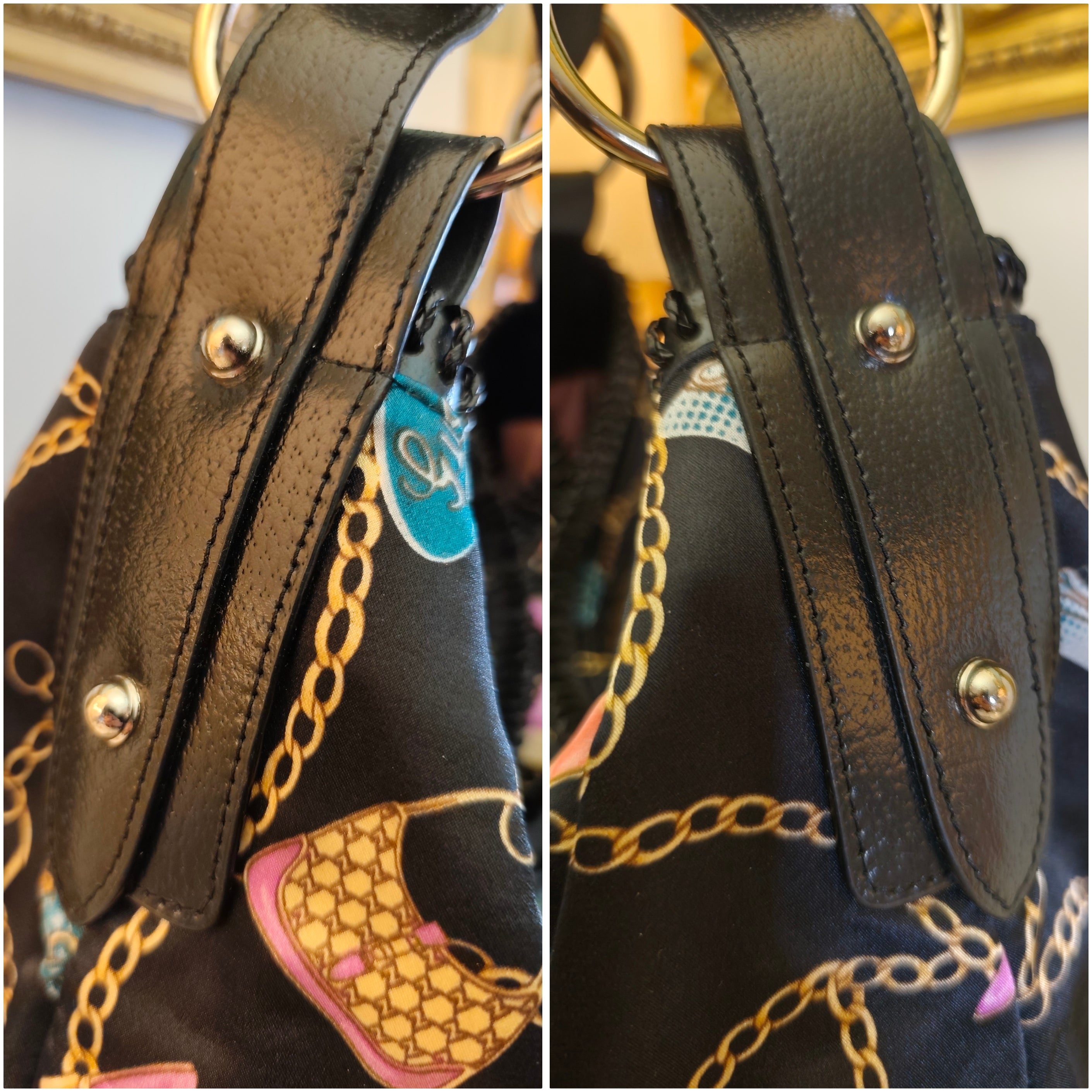 GUCCI - HORSEBIT BORSA HOBO IN TESSUTO NERO FANTASIA “CHARM’S & CHAIN”