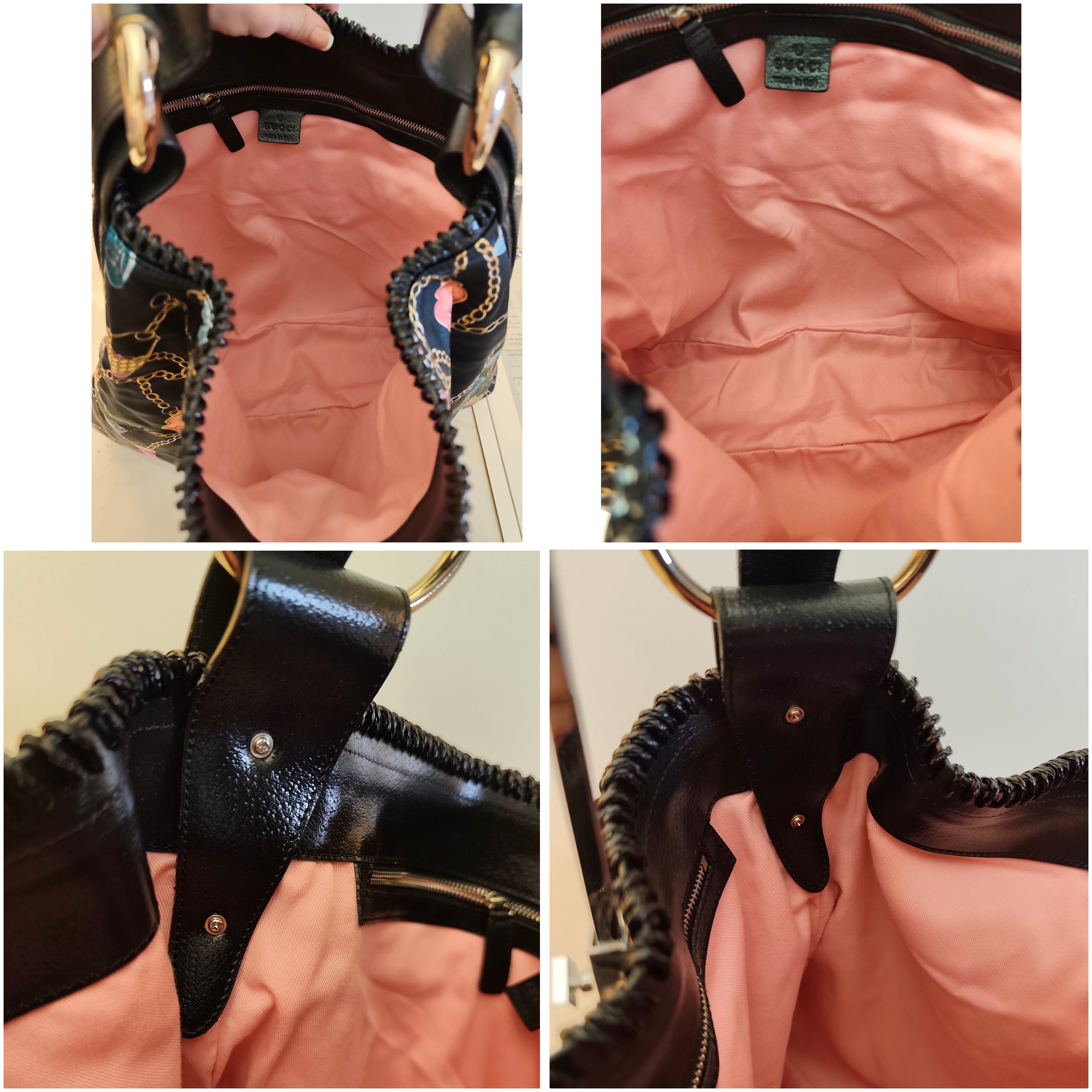 GUCCI - HORSEBIT BORSA HOBO IN TESSUTO NERO FANTASIA “CHARM’S & CHAIN”